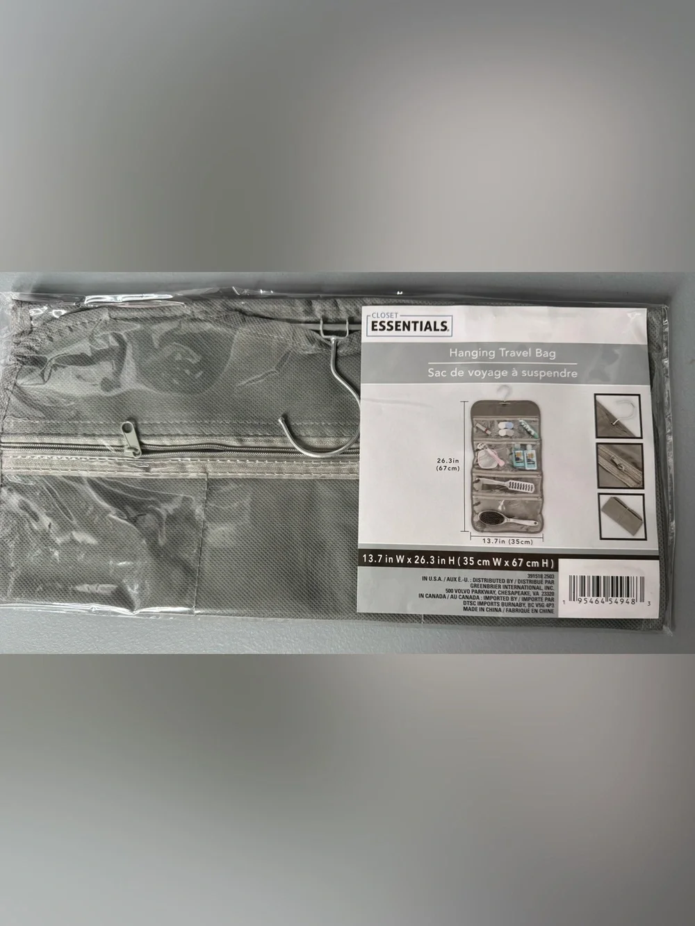 Essentials Hanging Travel Organizer Bag gray travel multiple zipper compartment